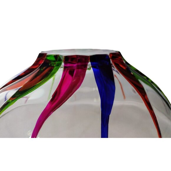 Handpainted Sunburst Heavy Crystal Serving Bowl Colorful Carnivale 3.5in Artsy - Picture 5 of 7